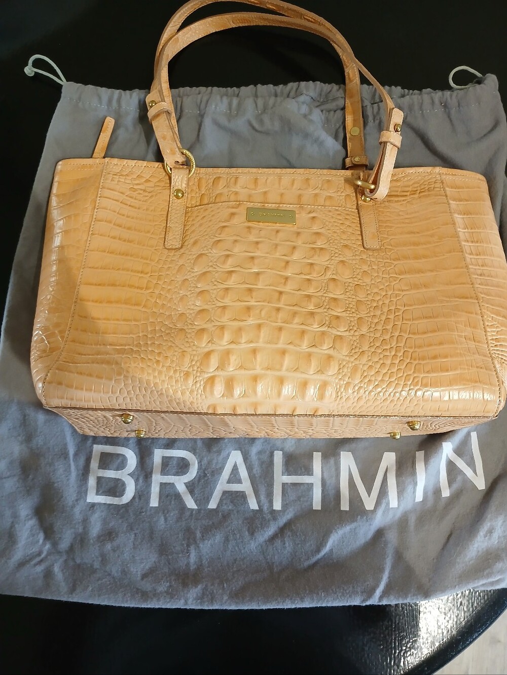 Brahmin Tan Croc-Embossed Leather Top-Handle Tote